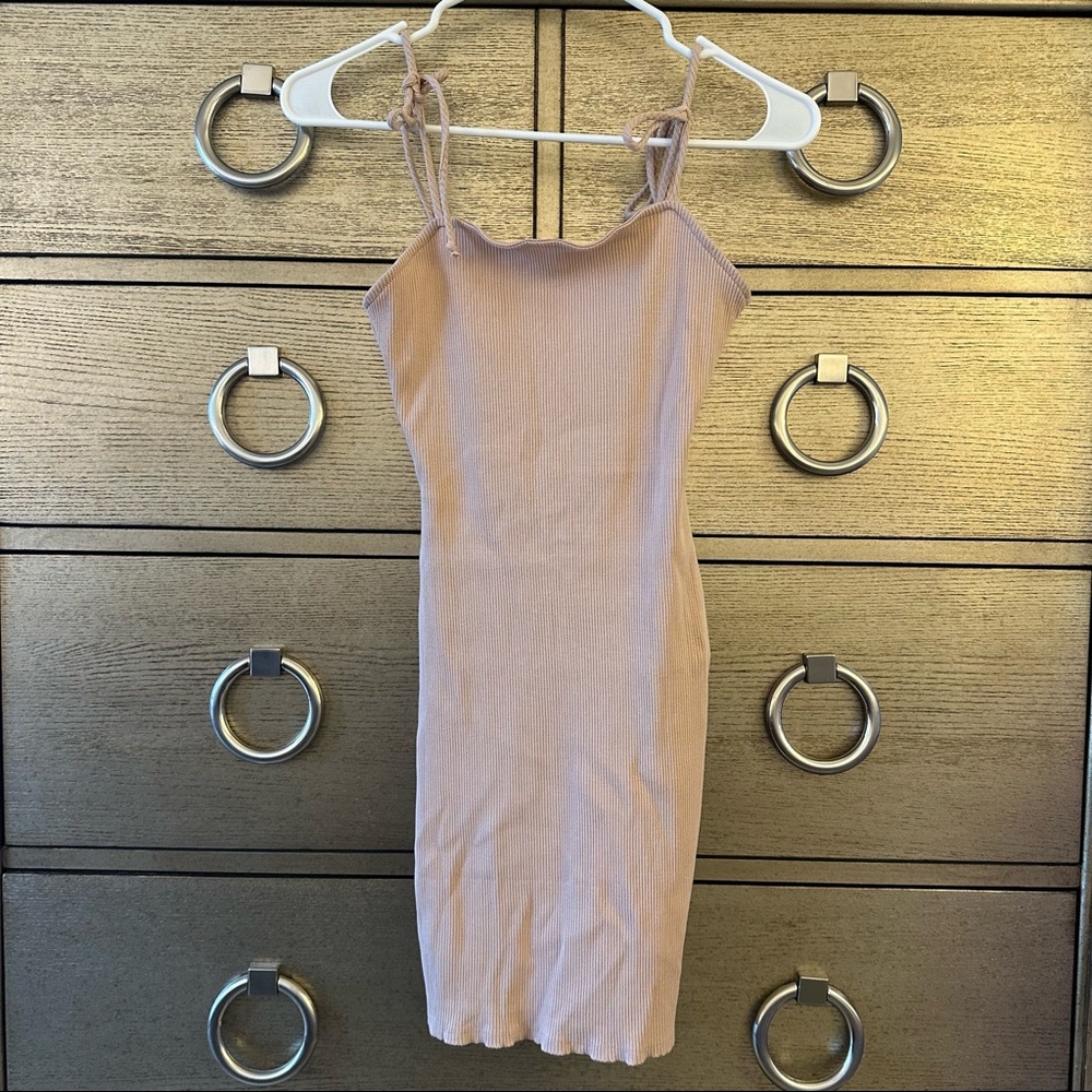 ☆ Urban Outfitters Nude/Tan Bodycon Short Dress, Tie Straps, Side Slit, Medium